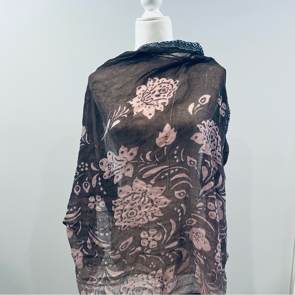 Purple and Gray Floral Batik Style Scarf